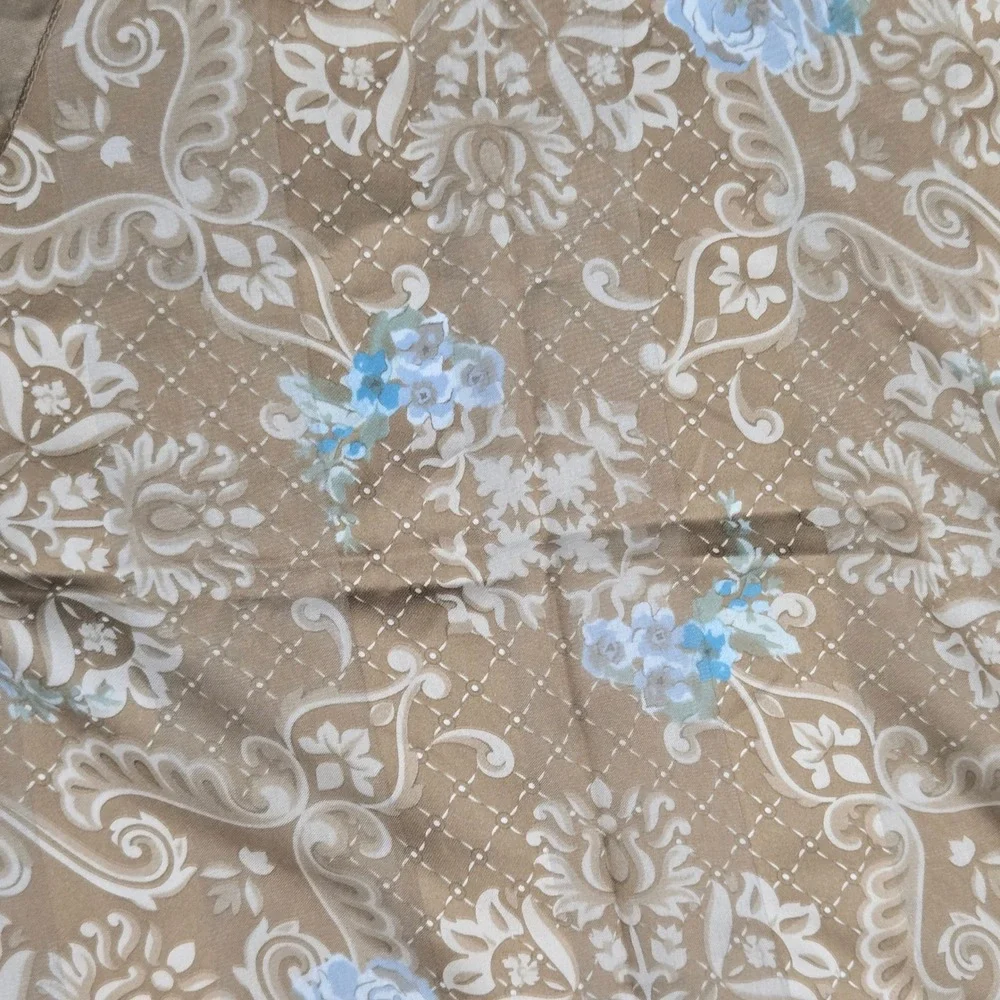 Berkshire Floral Scarf Blue Brown Roses Damask Earth Tones Italy Polyester 30x31